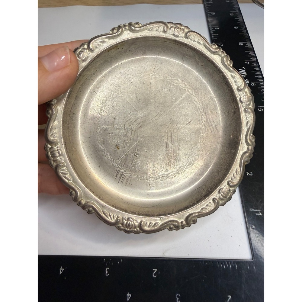 Silver Plated EP on Steel Round Scalloped Trinket Dish Coaster Made in China 4"
